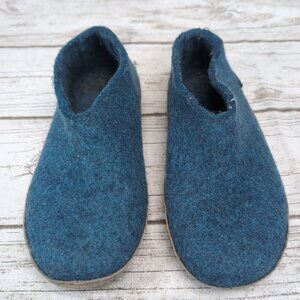 Glerup Blue Wool Felt Slippers with Leather Sole Size 39